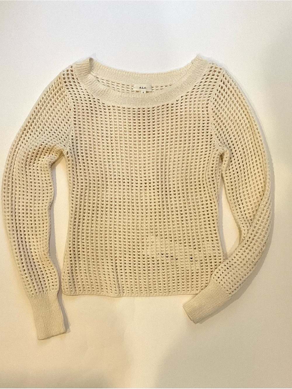 A.L.C. Open-Knit Cream Scoop Neck Sweater